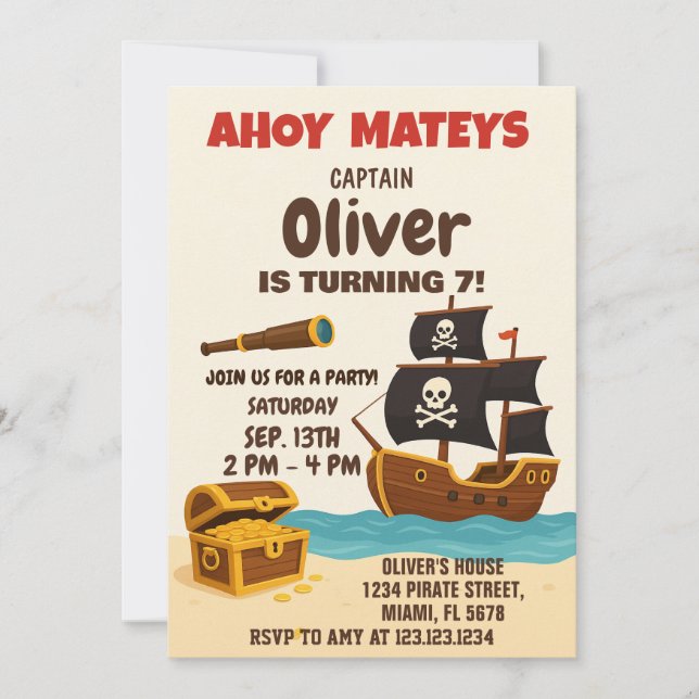 Bold Pirate Adventure Birthday Invitation (Front)