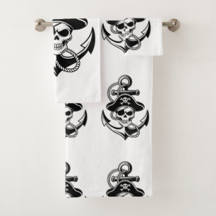 Bold Pirate Skull and Anchor – Nautical Design Bath Towel Set