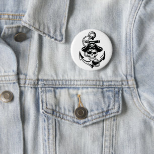 Bold Pirate Skull and Anchor – Nautical Design Button