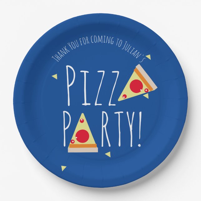 Bold Pizza Birthday Party Restaurant  Blue Paper Plates (Front)