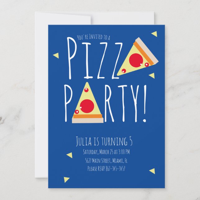 Bold Pizza Birthday Party Restaurant Blue Red Invitation (Front)