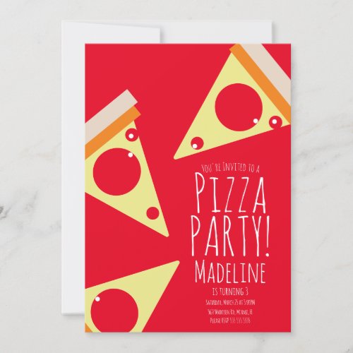 Bold Pizza Birthday Party Restaurant Red Invitation