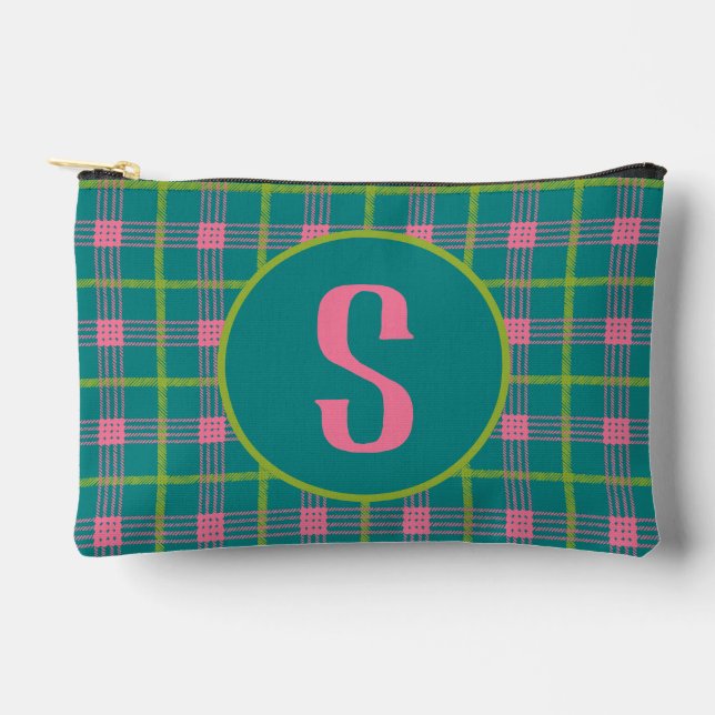 Bold Plaid Initial Zipper Pouch (Front)