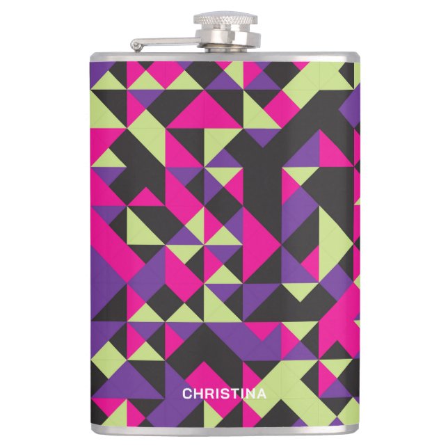Bold & Playful Modern Geometric Pattern With Name Flask (Front)