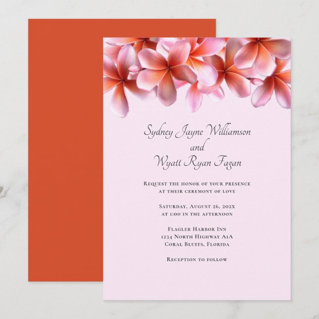 Bold Plumeria Floral Border Simple Wedding Invitation (Front/Back)