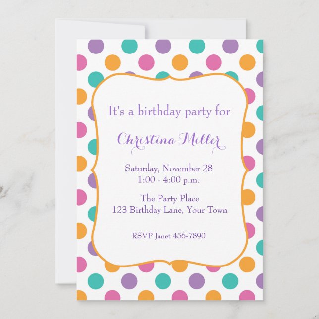 Bold Polka Dots Birthday Invitation (Front)