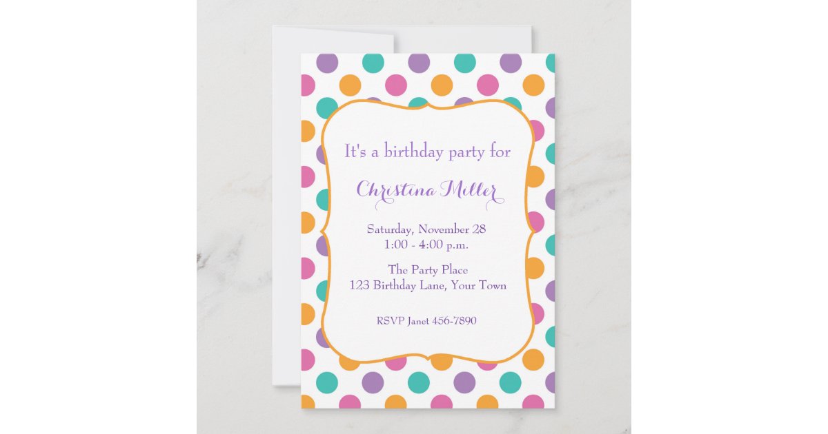 Bold Polka Dots Birthday Invitation | Zazzle