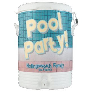 Bold Pool Party, Retro Style Pink/White/Teal Tiles Beverage Cooler