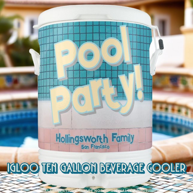 Bold Pool Party, Retro Style Pink/White/Teal Tiles Beverage Cooler (Creator Uploaded)