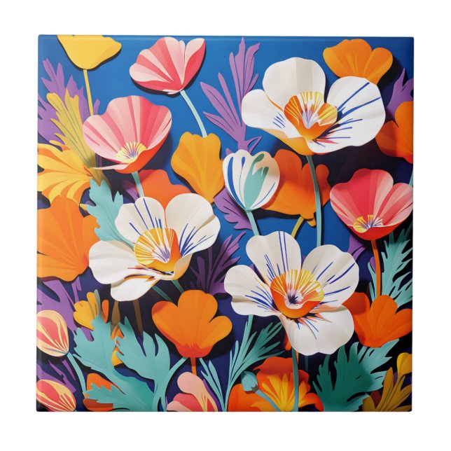 Bold Pop Art California Poppies Ceramic Tile (Front)