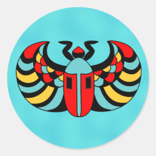 Bold Pop Art Colorful Scarab Beetle Aqua Blue Classic Round Sticker