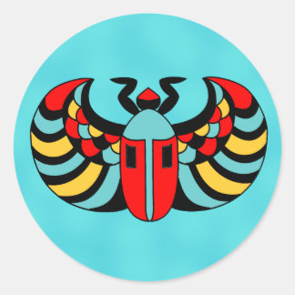 Bold Pop Art Colorful Scarab Beetle Aqua Blue Classic Round Sticker