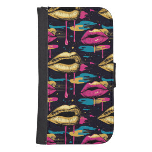 Bold Pop Art Lips Pattern with Vibrant Drips Galaxy S4 Wallet Case
