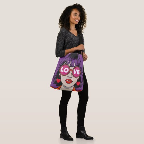 Bold Pop Art Love Illustration Crossbody Bag