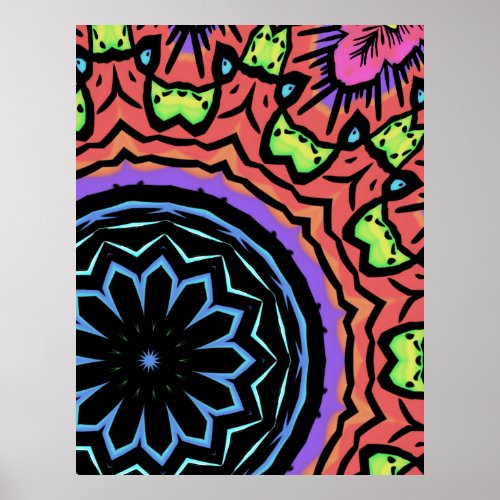 Bold Pop Art Mandala Collage Village Set A 013 Poster