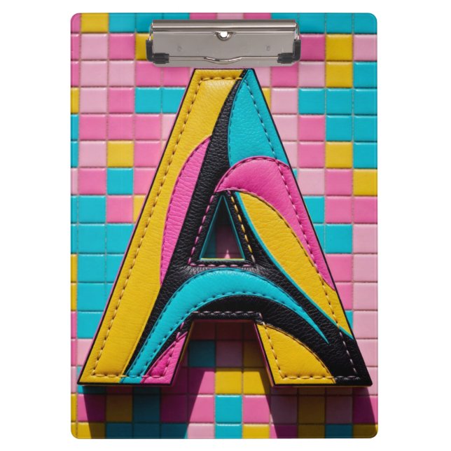 Bold Pop-Art Monogram “A” in Luxury Patchwork  Clipboard (Front)