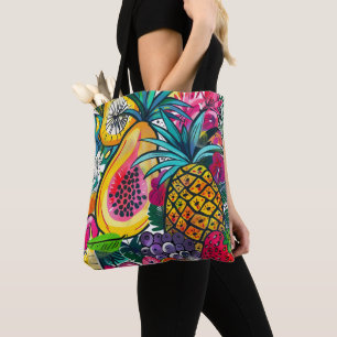 Bold Pop Art Papaya Pineapple Tropical Pattern  Tote Bag