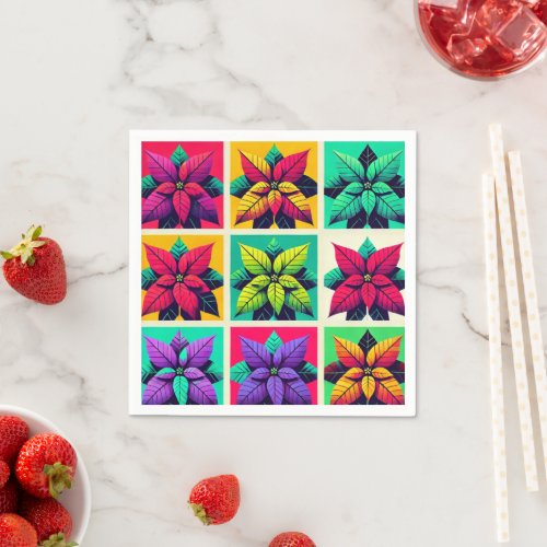 Bold Pop Art Poinsettia Squares Decoupage Napkins