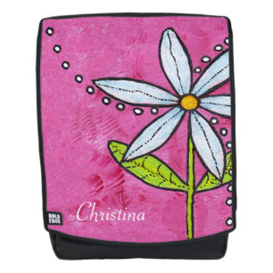 Bold Pop Art White Daisy on Vibrant Pink Backpack