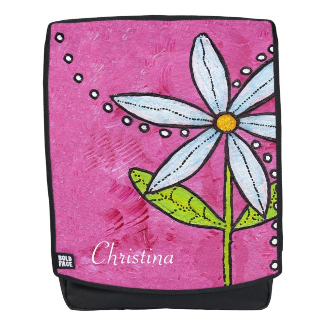 Bold Pop Art White Daisy on Vibrant Pink Backpack (Front)