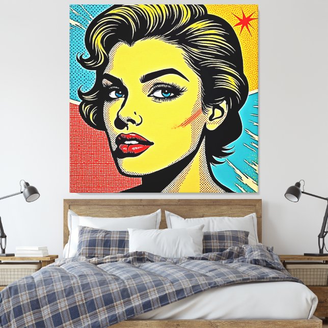 Bold Pop Art Woman Defined Canvas Print (Insitu(Bedroom))