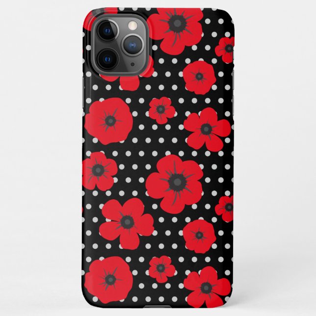 Bold Poppies and Polka Dots Red Black Contemporary iPhone Case (Back)
