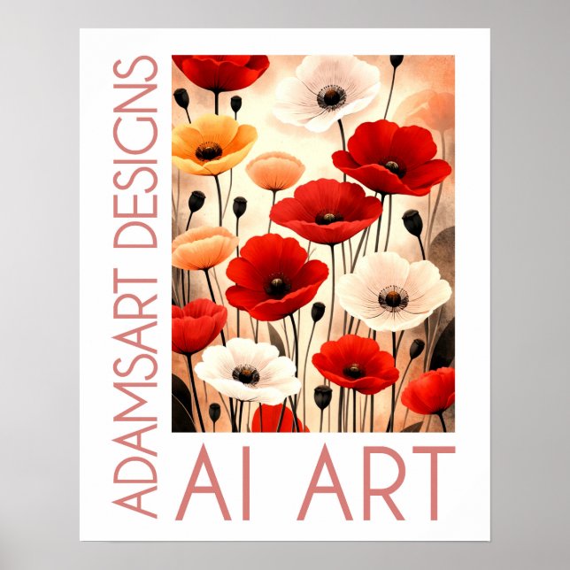 Bold Poppy Bouquet – Red, White & Orange Floral Poster (Front)