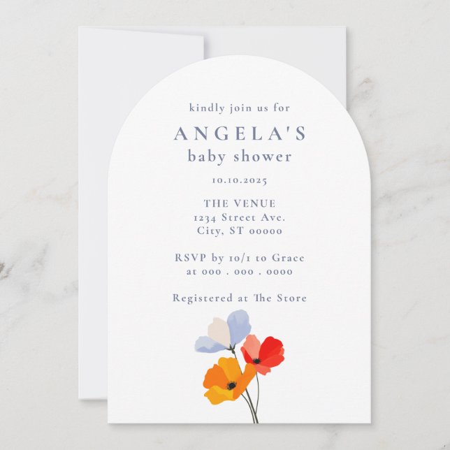 Bold Poppy Floral Baby Shower Invitation (Front)