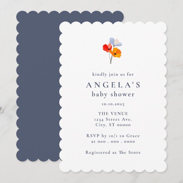 Bold Poppy Floral Baby Shower Invitation (Front/Back)