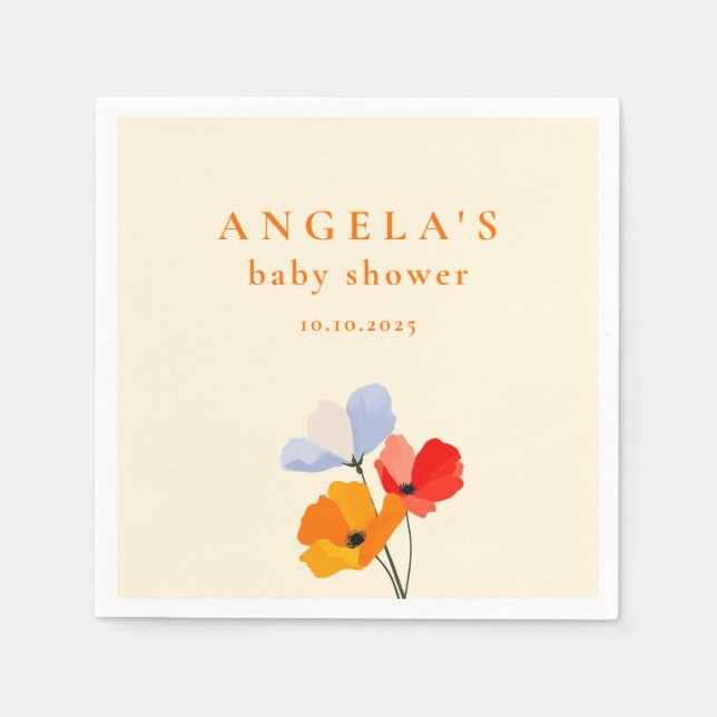 Bold Poppy Floral Baby Shower Napkins (Front)