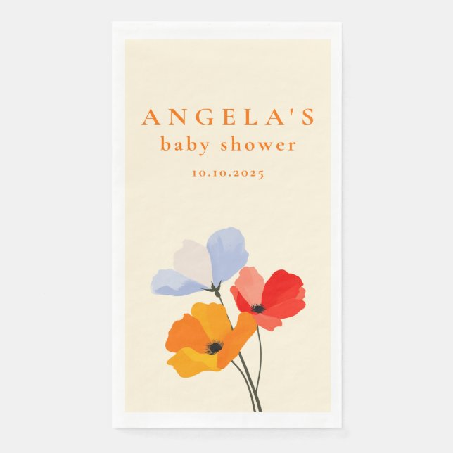 Bold Poppy Floral Baby Shower Paper Guest Towels (Front)