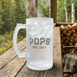 Bold Pops Est Year Grandpa Nickname Varsity Style Frosted Glass Beer Mug