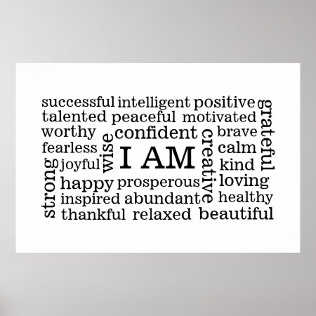 Bold Positive Thinking I Am Affirmations Poster
