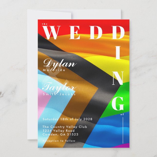Bold Pride Flag Typography LGBTQ Wedding Invitation (Front)
