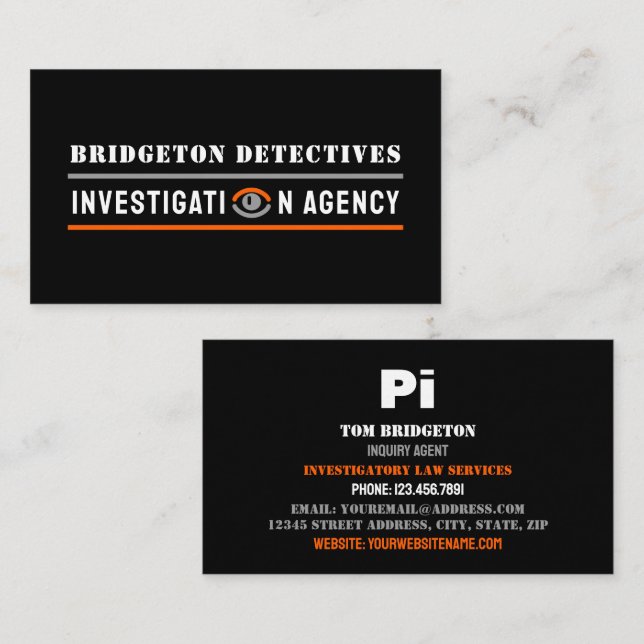 Bold Private Eye, Private Detective Investigator Business Card (Front/Back)