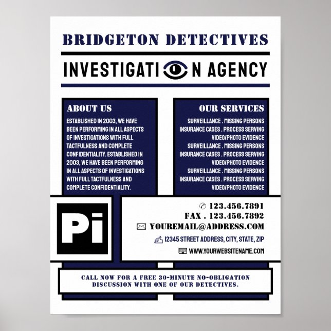 Bold Private Eye, Private Detective Investigator Poster (Front)