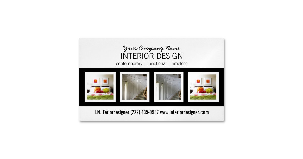 Bold Professional Interior Designer With Photos Magnetic Business Card Zazzle Com