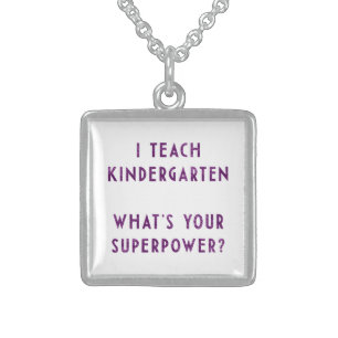 Bold Professional Kindergarten Teacher Sterling Silver Necklace