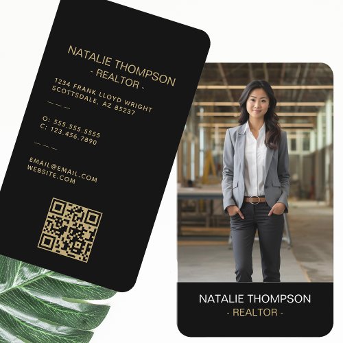 Bold Professional Real Estate Chic Realtor QR Code Business Card