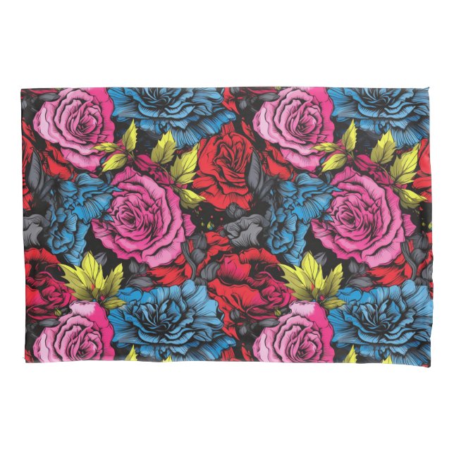 Bold Punk Blooms Floral  Pillow Case (Front)