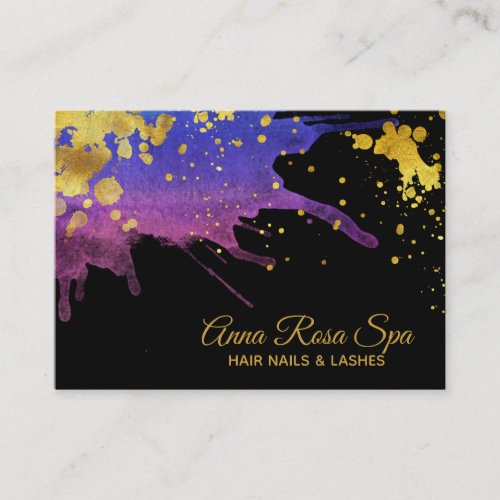 Bold Purple Abstract Watercolor Gold Luxe Glam Business Card