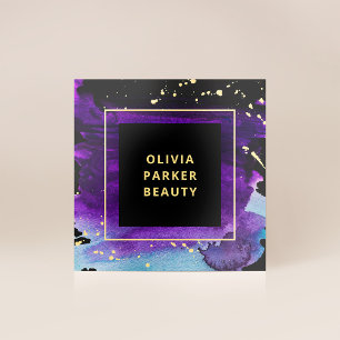 Bold Purple and Blue on Black with Gold Foil Business Cards