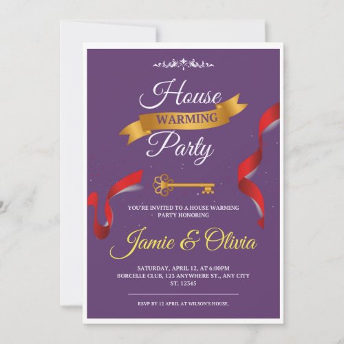 Bold purple and gold housewarming Party Invitation