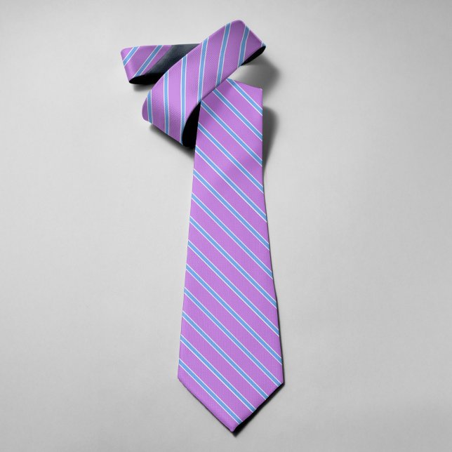 Bold Purple And Light Bule Stripes Luxury Wedding Neck Tie (Creator Uploaded)