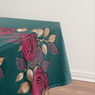 Bold Purple And Red Roses With Bronze Leaves Tablecloth