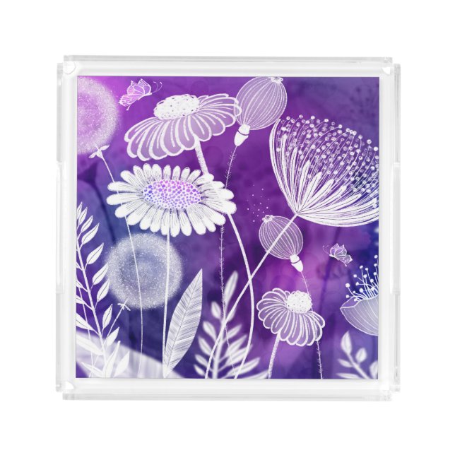 Bold Purple and Violet Wild Flower Art Acrylic Tray (Front)