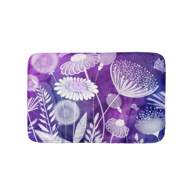 Bold Purple and Violet Wild Flower Art Bath Mat (Front)