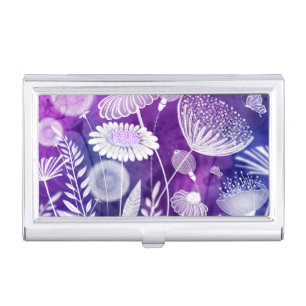 Bold Purple and Violet Wild Flower Art Business Card Case