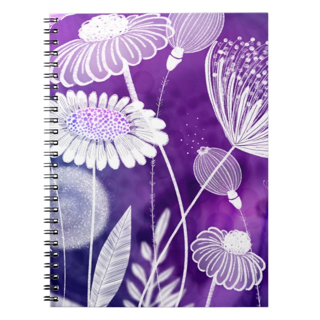 Bold Purple and Violet Wild Flower Art Notebook (Front)