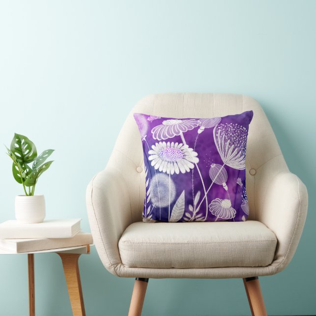 Bold Purple and Violet Wild Flower Art Throw Pillow (Chair)